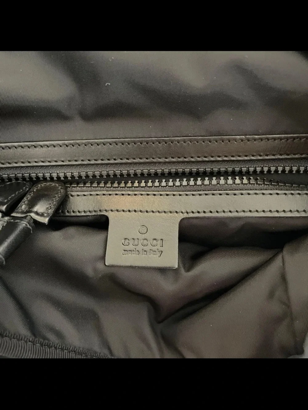 Gucci Black Backpack with Red and Green Stripe Accents